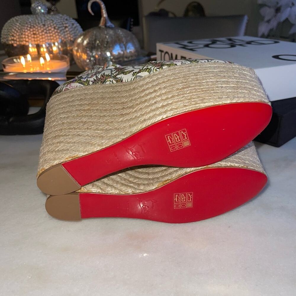 New Christian Louboutin 38 Tropical Jungle Print Espadrille Wedge - Picture 9 of 11